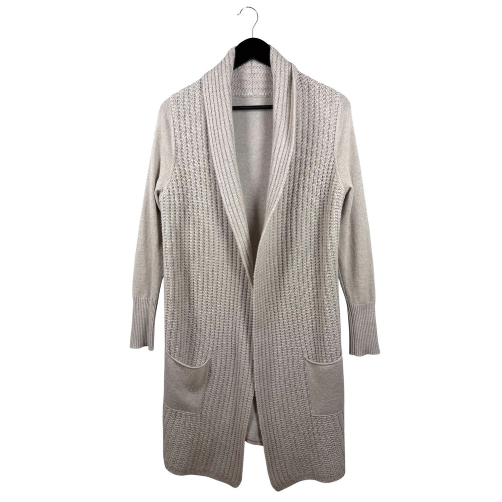 360 Cashmere Skull Cashmere Ribbed Long Open Cardigan w Pockets Oatmeal